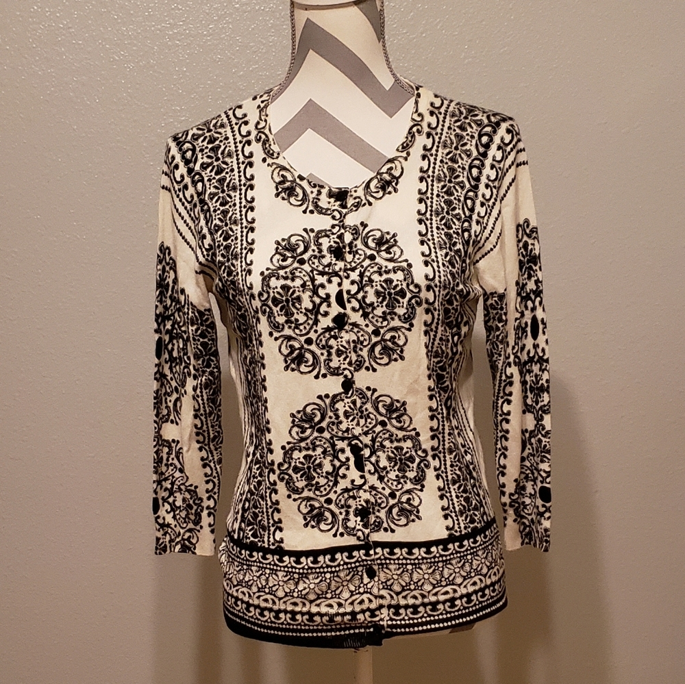 JOSEPH A. BLACK AND CREAM CARDIGAN